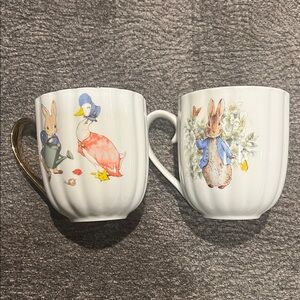 Peter Rabbit Floral Bone China Mugs - White with Pastel Illustrations Set Of Two